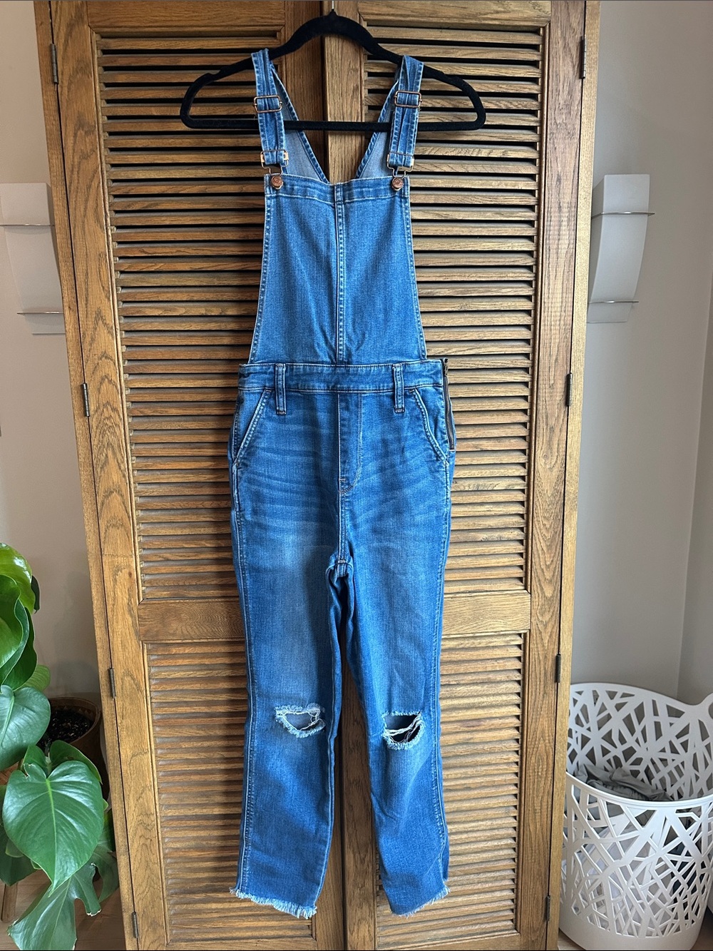 Madewell Blue Denim Bib Overalls with Side Zip
